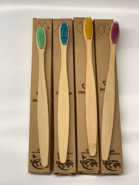 4-Pack customizable Eco-Friendly Bamboo Toothbrushes Biodegradable & Compostable Vegan Wooden charcoal Bristles